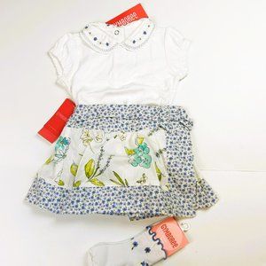 NWT Gymboree Girl Floral Skirted Bloomer, Matching Bodysuit & Sock Size 12-18 Mo